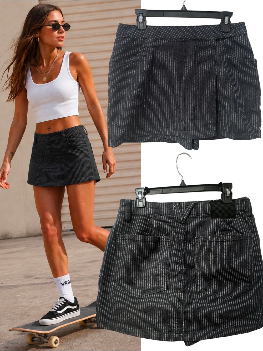❗️ Vans Black and white Pinstripe denim jean Skort size 29